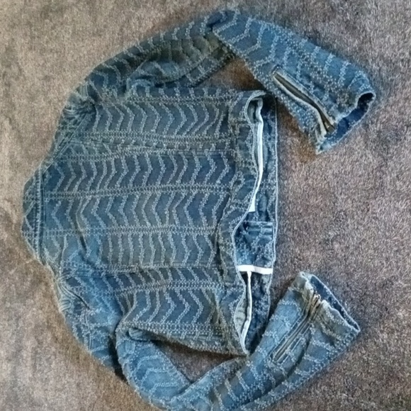 Free People punched chevron moto jacket Chevy Blue - Picture 9 of 10